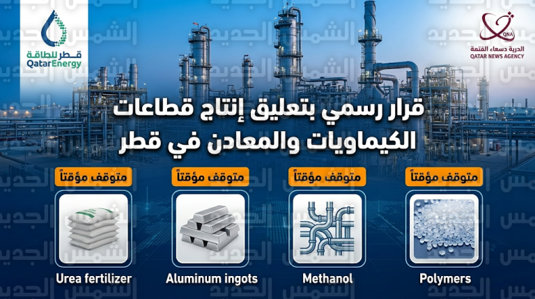 قطر للطاقة تعلن رسمياً تعليق إنتاج اليوريا والألمنيوم والميثانول ضمن إجراءات تنظيمية جديدة